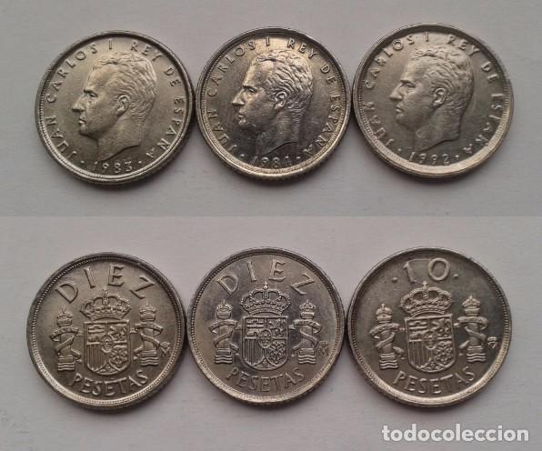 Coins Juan Carlos I: LOTE 10 PESETAS 3 MONEDAS TODAS DIFERENTES 1983-84-92 MAGNIFICO ESTADO VER! R5317