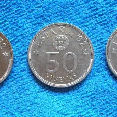 Monedas Juan Carlos I: 3 MONEDAS 50 PESETAS MUNDIAL 82 AÑO 1980 ESTRELLAS 80, 81 Y 82 (SERIE COMPLETA). Lote 93271935