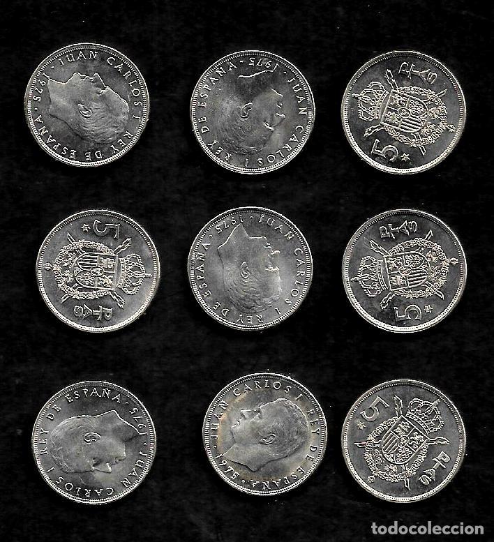 Coins Juan Carlos I: 9 MONEDAS DE 5 PESETAS - 1975-78 - SIN CIRCULAR - PORTES PAGADOS POR CORREO CERTIFICADO