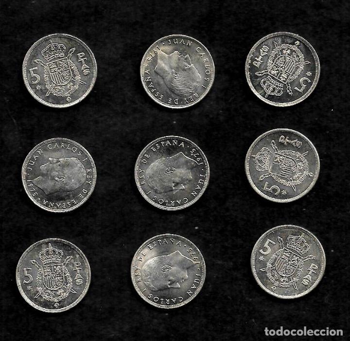 Coins Juan Carlos I: 9 MONEDAS DE 5  PESETAS - 1975-77 - SIN CIRCULAR - PORTES PAGADOS POR CORREO CERTIFICADO