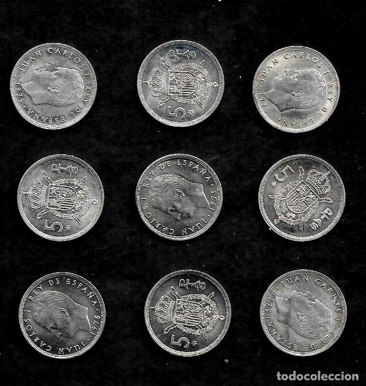 Coins Juan Carlos I: 9  MONEDAS DE 5 PESETAS - 1975-76 - SIN CIRCULAR - PORTES PAGADOS POR CORREO CERTIFICADO