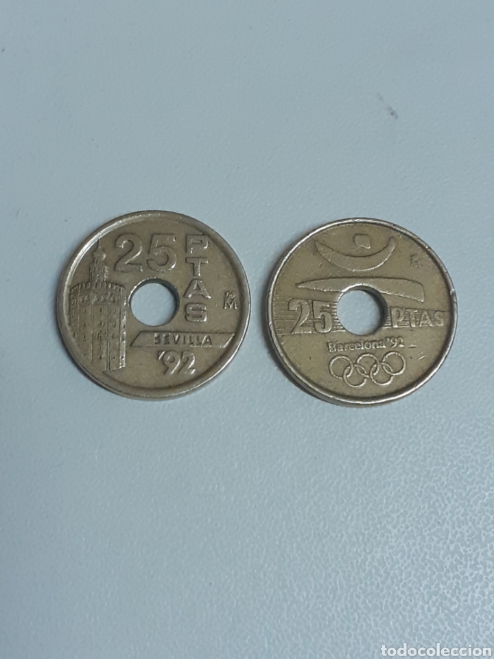 Monedas Juan Carlos I: Dos monedas de 25 pesetas de la expo 92 y olimpiadas