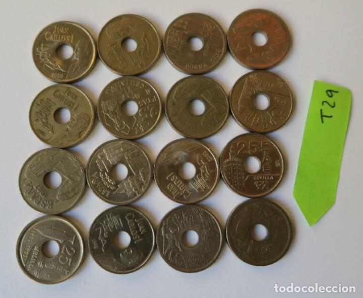 Monedas Juan Carlos I: Diecis&eacute;is monedas de 25 pesetas de 1990 a 2001. (Ref.T29). - Foto 1