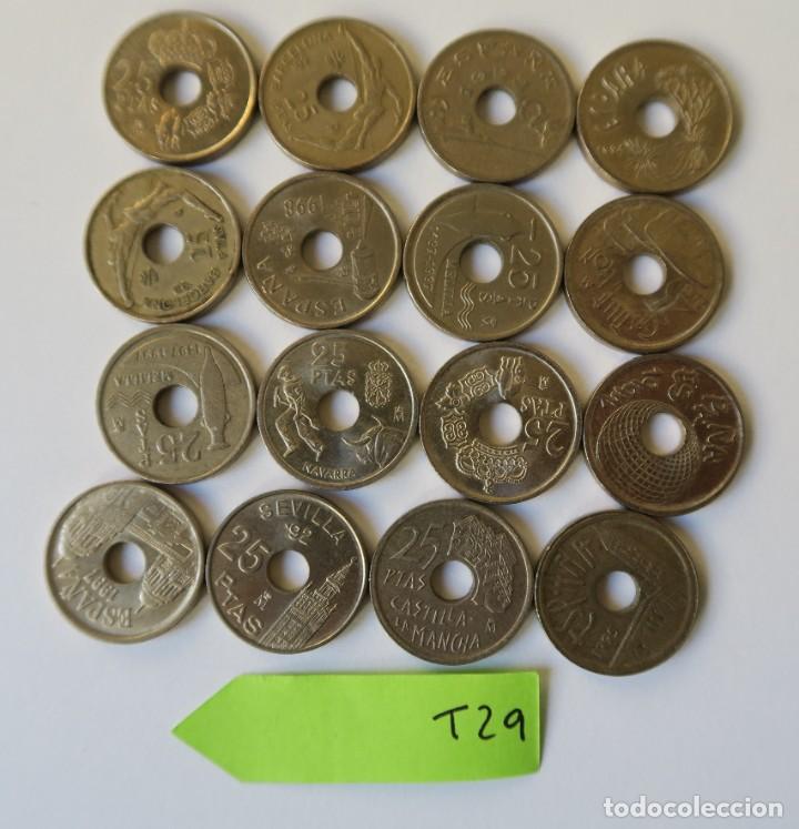 Monedas Juan Carlos I: Diecis&eacute;is monedas de 25 pesetas de 1990 a 2001. (Ref.T29). - Foto 2