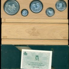 Monedas Juan Carlos I: ESPAÑA - SERIE DE PLATA 5 CENTENARIO AÑO 1990. CON ESTUCHES DE CARTÓN Y MADERA Y CERTIFICADO.. Lote 362975840