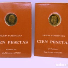Monedas Juan Carlos I: LOTE 2 EXPOSITORES. 100 PESETAS 1982. LIS ARRIBA Y ABAJO.JUAN CARLOS 1º.