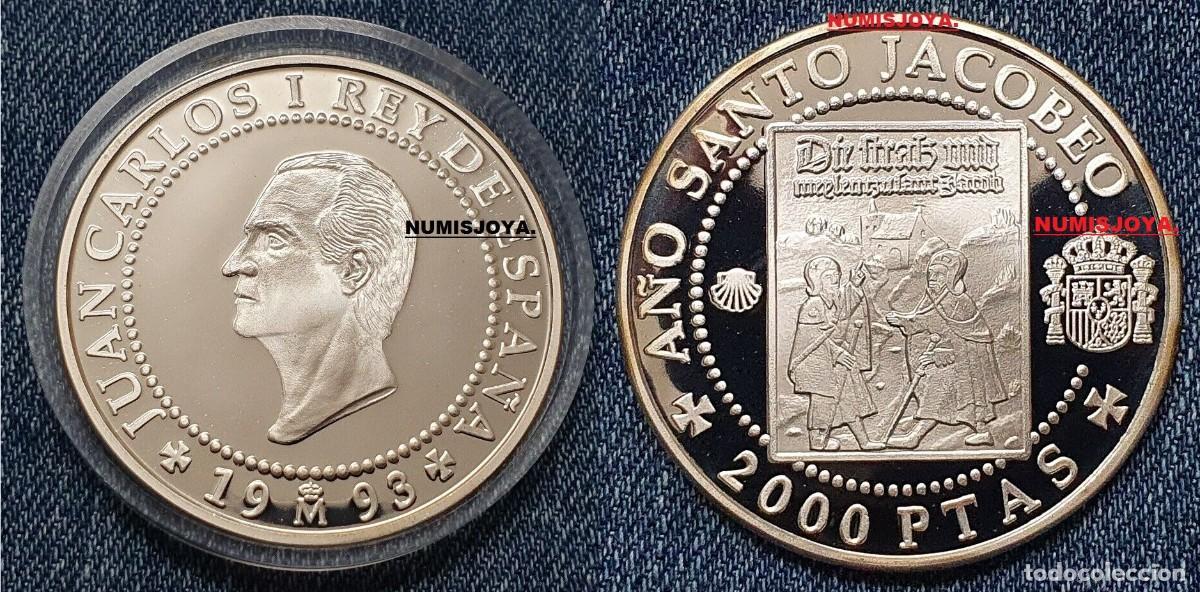 M&uuml;nzen unter Juan Carlos I: 2000 PESETAS PLATA a&ntilde;o 1993 A&Ntilde;O SANTO JACOBEO Peregrinos Alemanes. Peso 27 gr. 40 mm