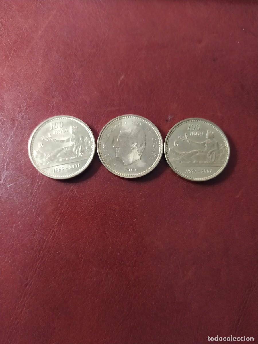 M&uuml;nzen unter Juan Carlos I: MONEDA 100 PESETAS A&Ntilde;O 2001. LOTE DE TRES