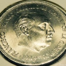 Monedas Juan Carlos I: FRANCO, 5 PESETAS, 1949, ESCUDO DEL ÁGUILA IMPERIAL. DURO CABEZÓN. SC