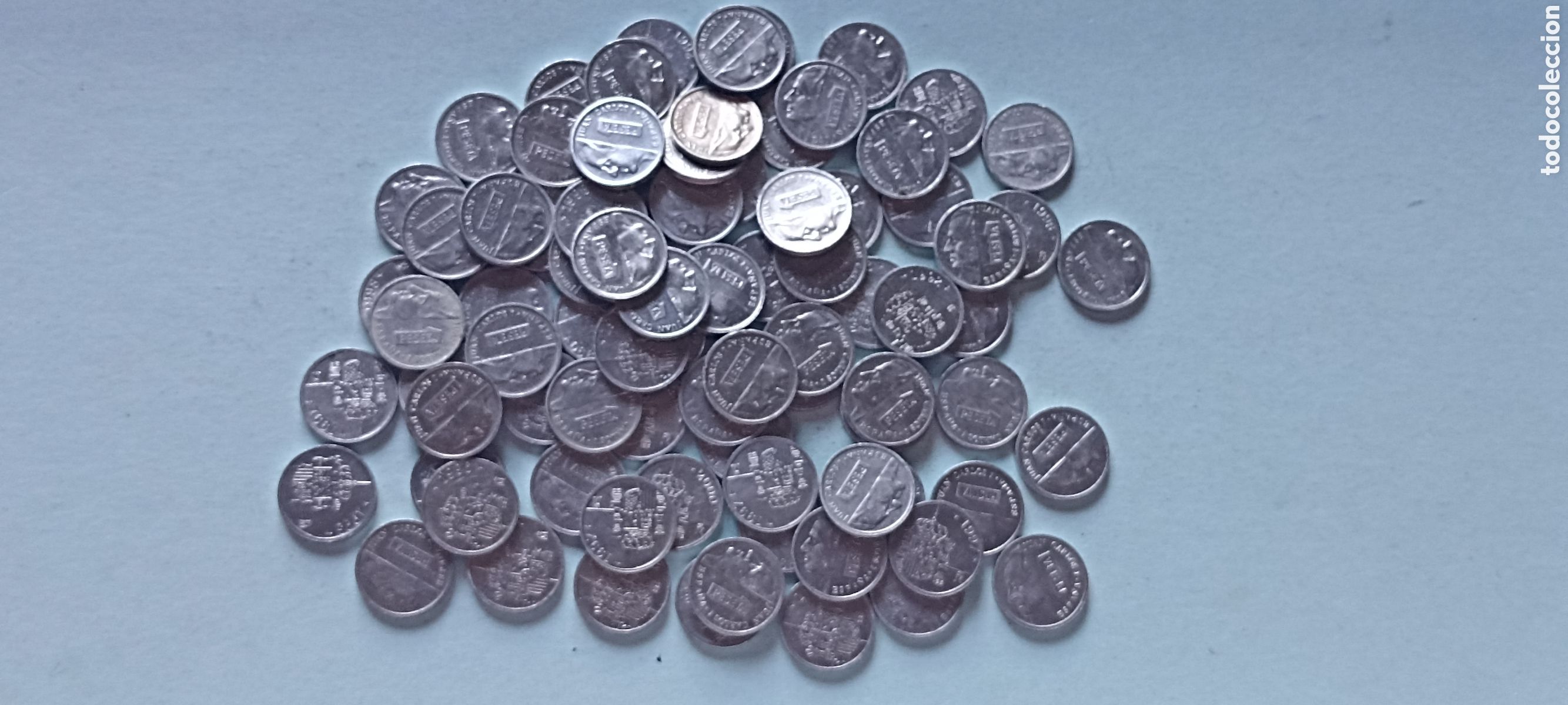 M&uuml;nzen unter Juan Carlos I: Lote de 103 monedas de 1 peseta de los a&ntilde;os desde 1989 a 2001