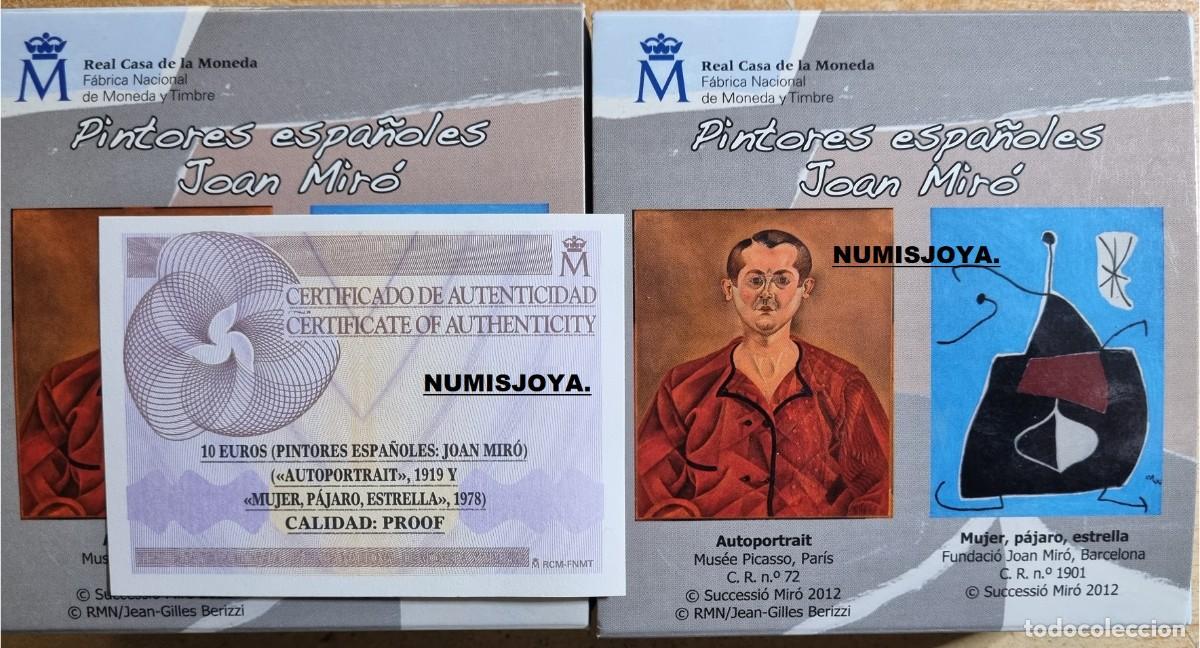 Monete Juan Carlos I: 10 euros plata a&ntilde;o 2012 PINTORES ESPA&Ntilde;OLES JOAN MIR&Oacute;. MUJER, PAJ&Aacute;RO, ESTRELLA. Solo 1292 piezas.