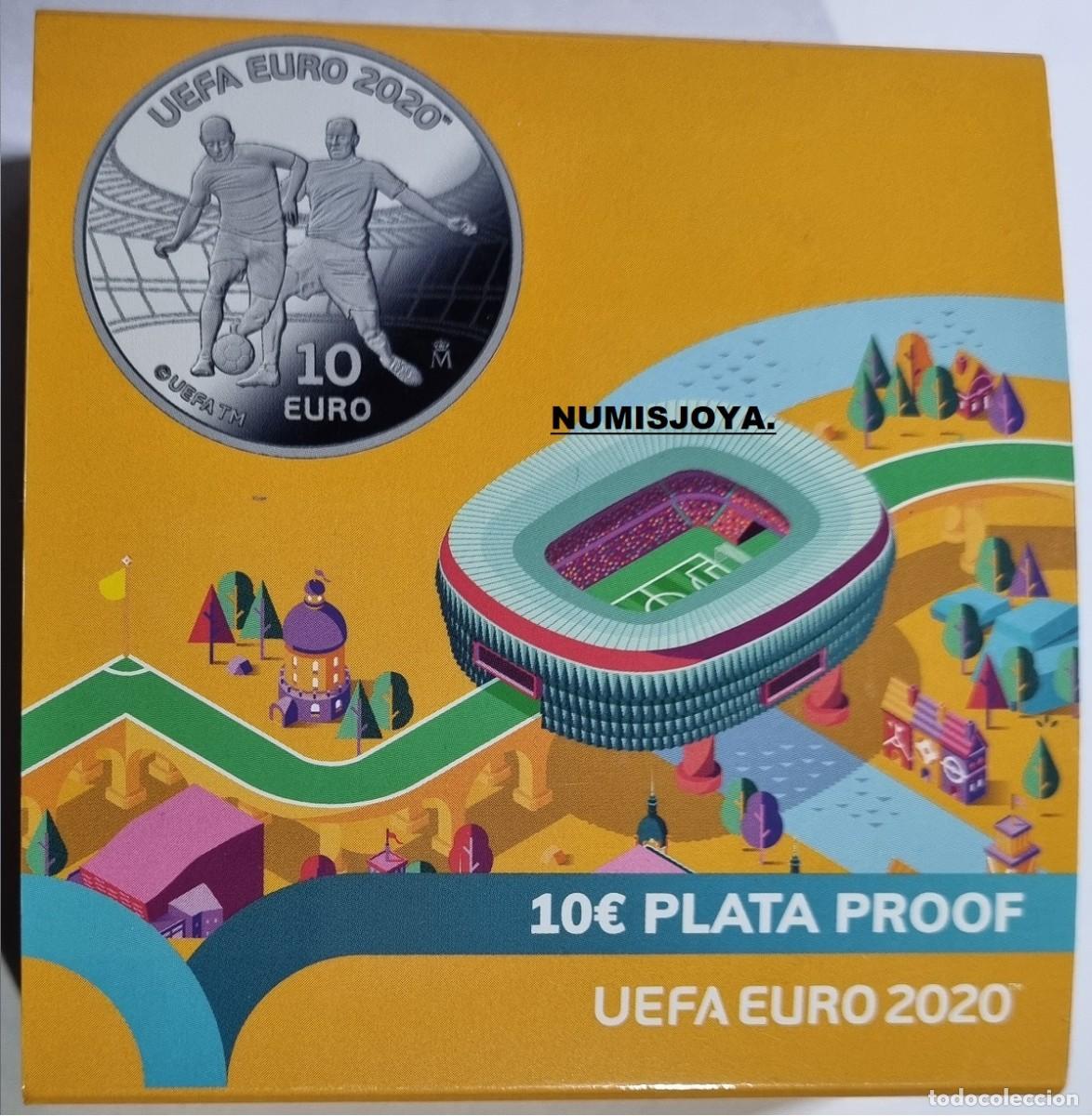 Monete Juan Carlos I: ESPA&Ntilde;A 10 EUROS PLATA PROOF A&Ntilde;O 2020 UEFA EURO 2020. AGOTADA- RARA.