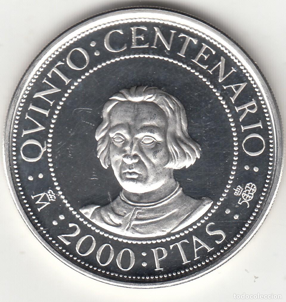 Monedas Juan Carlos I: V CENTENARIO: 2000 PTS 1989 / PLATA - Foto 2