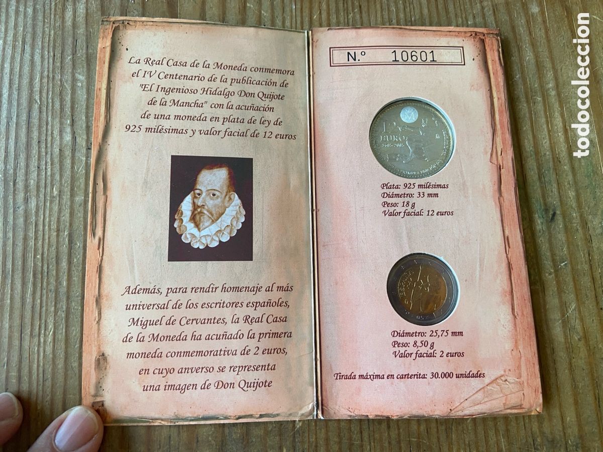 M&uuml;nzen unter Juan Carlos I: R30458 PLATA CARTERA OFICIAL CERVANTES HIDALGO DON QUIJOTE 12 EUROS + 2 EUROS