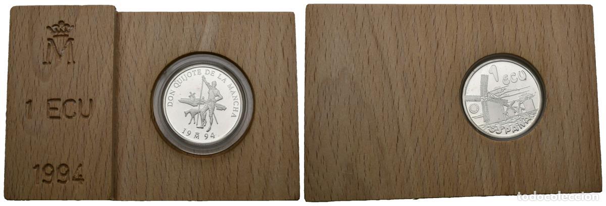 Monete Juan Carlos I: CONTEMPORANEO. 1 Ecu. (Ar. 6,72g/24mm). 1994. Cervantes-Don Quijote. PROOF. 125.000 acu&ntilde;aciones. Inc