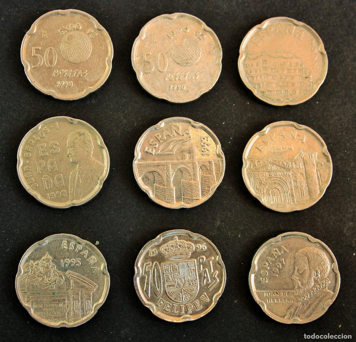 Monnaies Juan Carlos I: SPANISH SET OF 9 50 PESETA COINS 1990 TO 1997