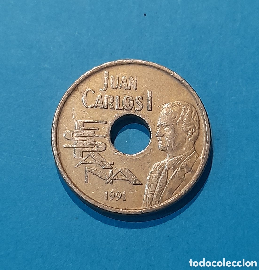 Monedas Juan Carlos I: 25 Pesetas Juan Carlos I 1991 con error en Canto y agujero. M&aacute;s Monedas Antiguas en mi perfil
