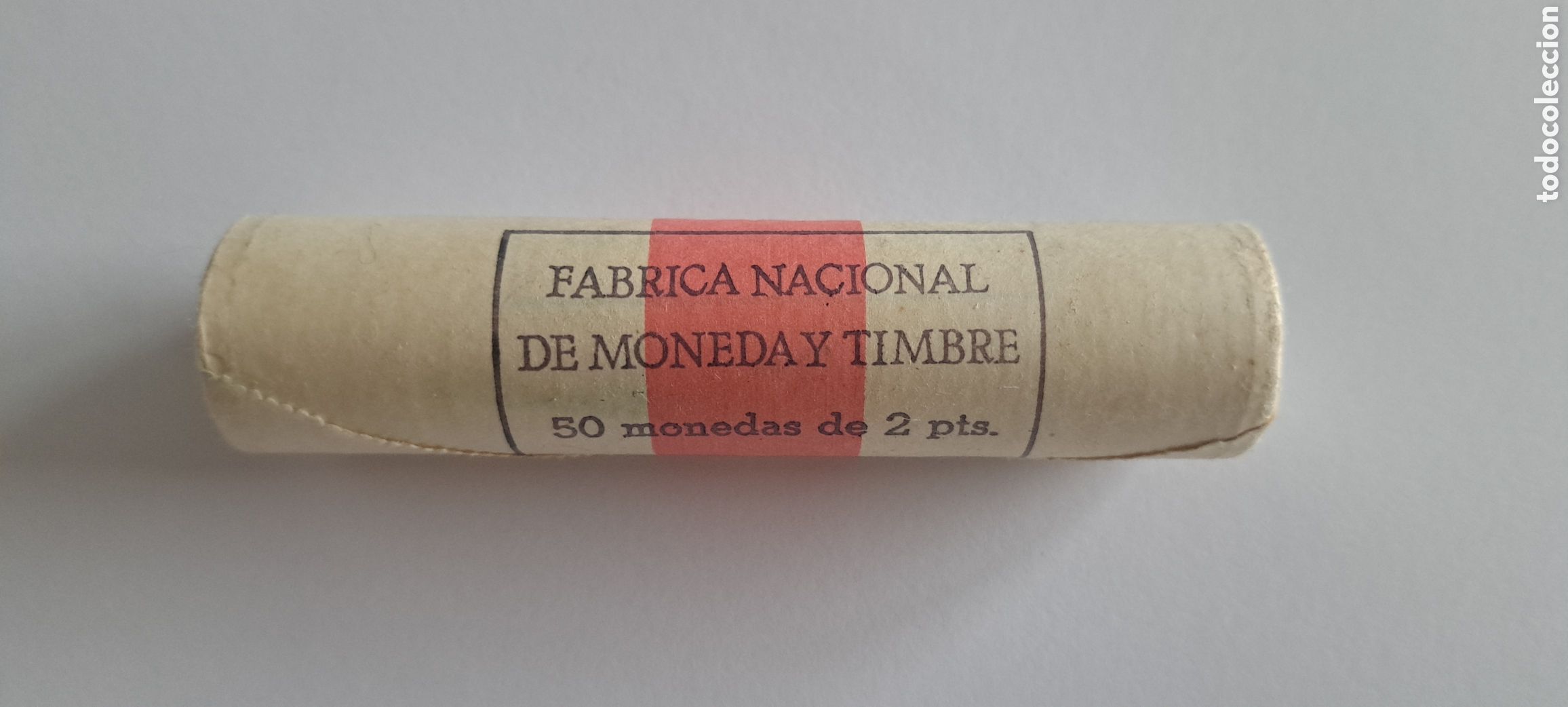 Coins Juan Carlos I: Antiguo Cartucho FNMT Oficial Precintado 50 Monedas de 2 pesetas 1982. 1era valor 2 ptas Aluminio. I