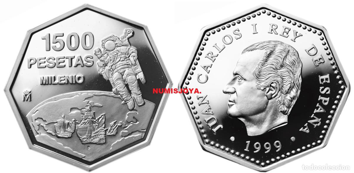 Monnaies Juan Carlos I: ESPA&Ntilde;A. 1500 pesetas plata a&ntilde;o 1999 MILENIO (Astronauta). Peso 20 gr.