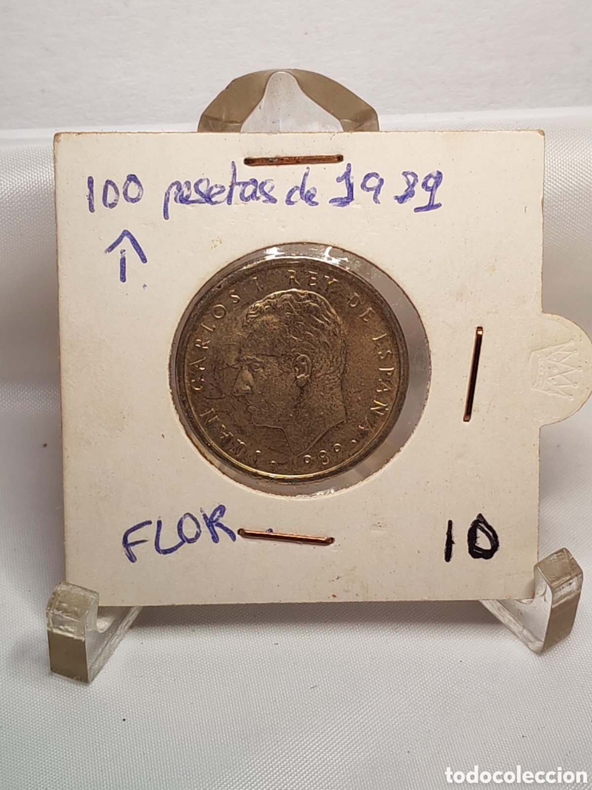 Monedas Juan Carlos I: Espa&ntilde;a. 100 pesetas. J.Carlos I. 1989. Flor de cu&ntilde;o . Flor de Lis arriba . Sin circular