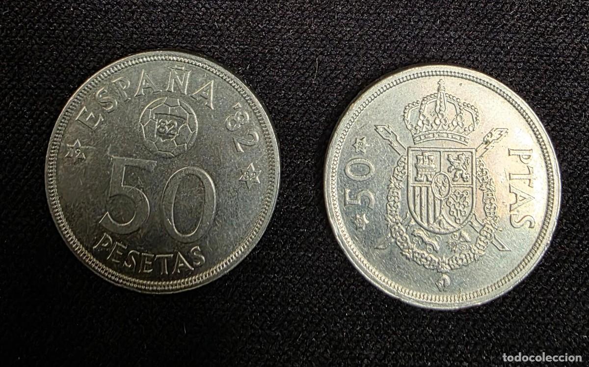 Monete Juan Carlos I: Lote 2 monedas 50 pesetas Espa&ntilde;a 1980 y 1982 &ndash; Juan Carlos I Mundial 82