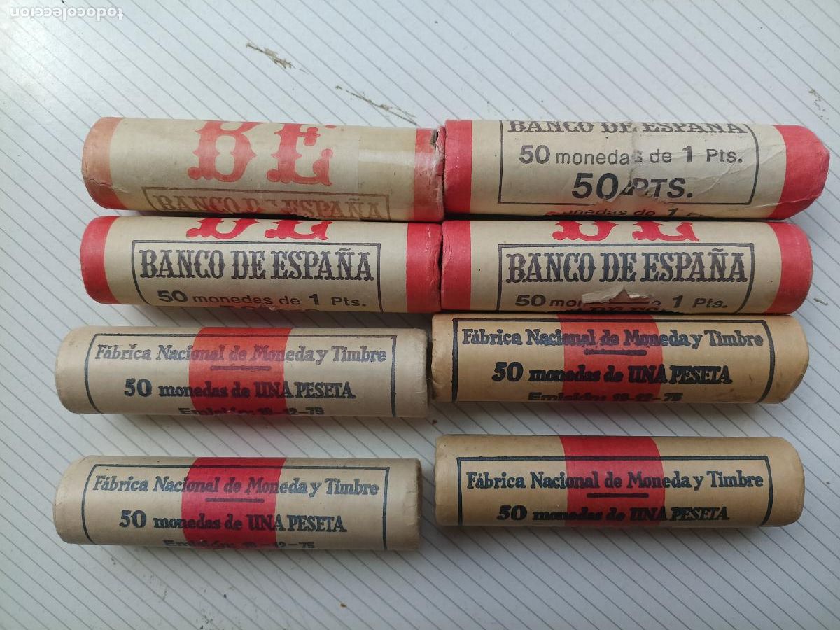 Monedas Juan Carlos I: 8 cartuchos de peseta rubia. Banco Central y FNMT