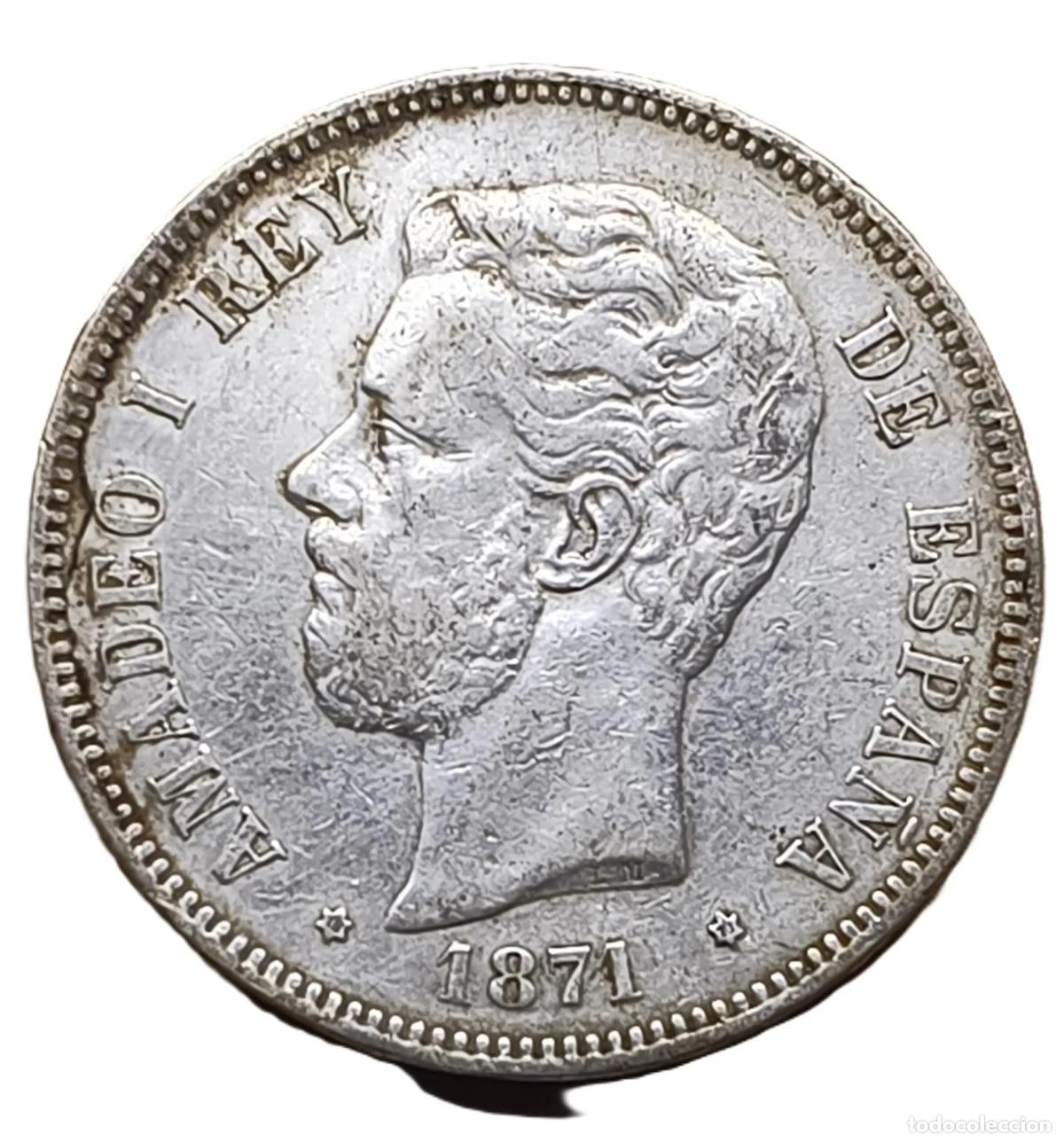 Coins Juan Carlos I: 5 Pesetas 1871 Amadeo Espa&ntilde;a 17-71*