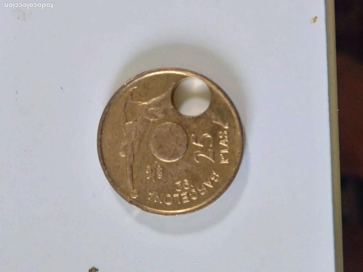 M&uuml;nzen unter Juan Carlos I: moneda 25 pesetas 1991 barcelona con error en troquelado