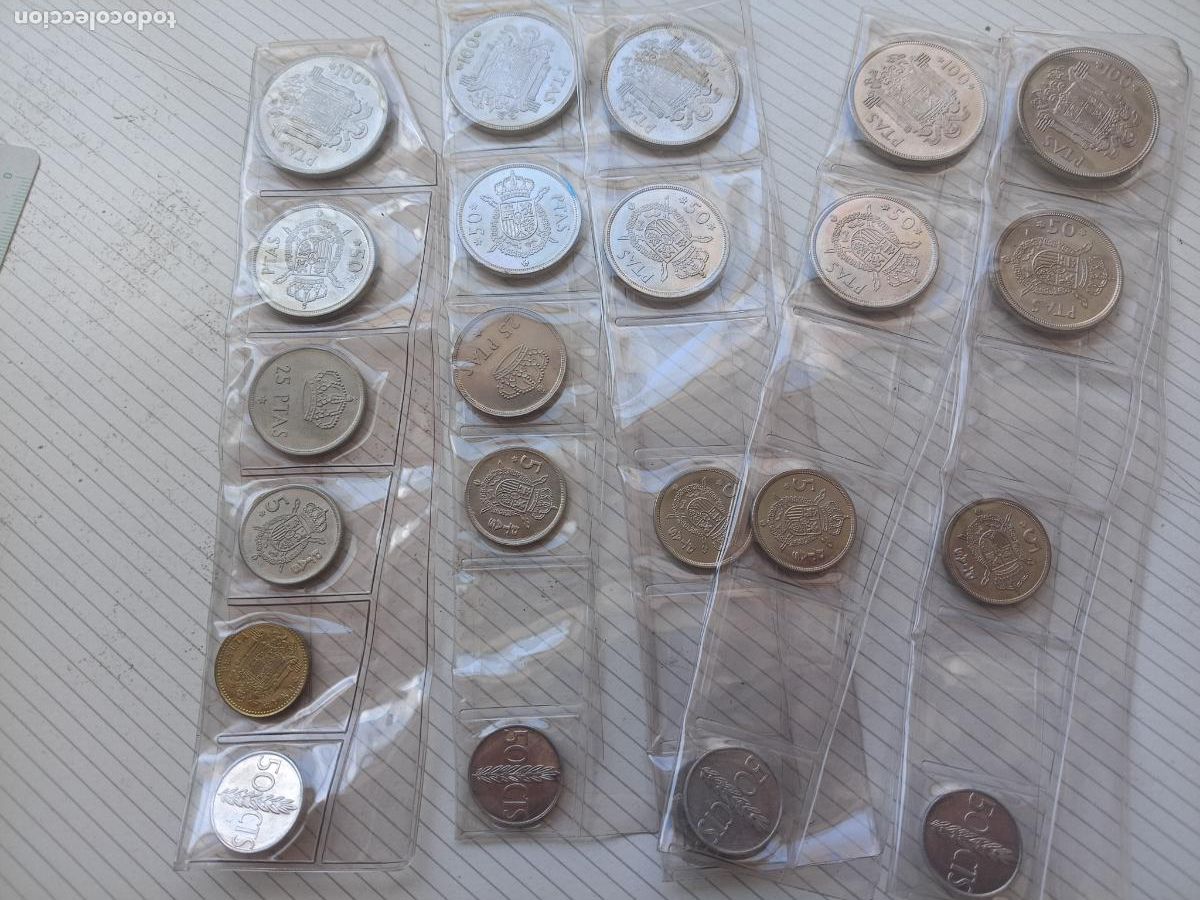 Monedas Juan Carlos I: 5 series incompletas SC en tira. 1975 estrella 76