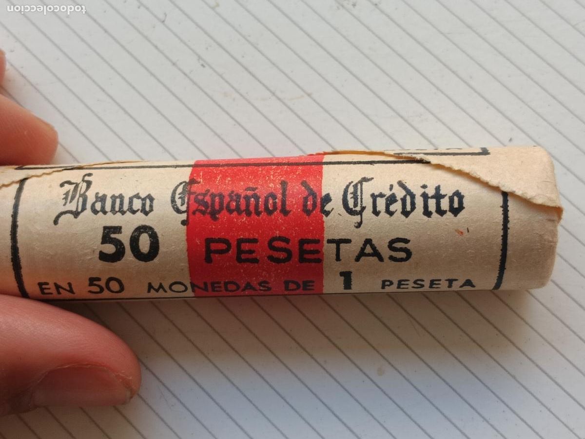 Monedas Juan Carlos I: CARTUCHO X50 MONEDAS 1 PESETA ALUMINIO. BANCO ESPA&Ntilde;OL DE CREDITO