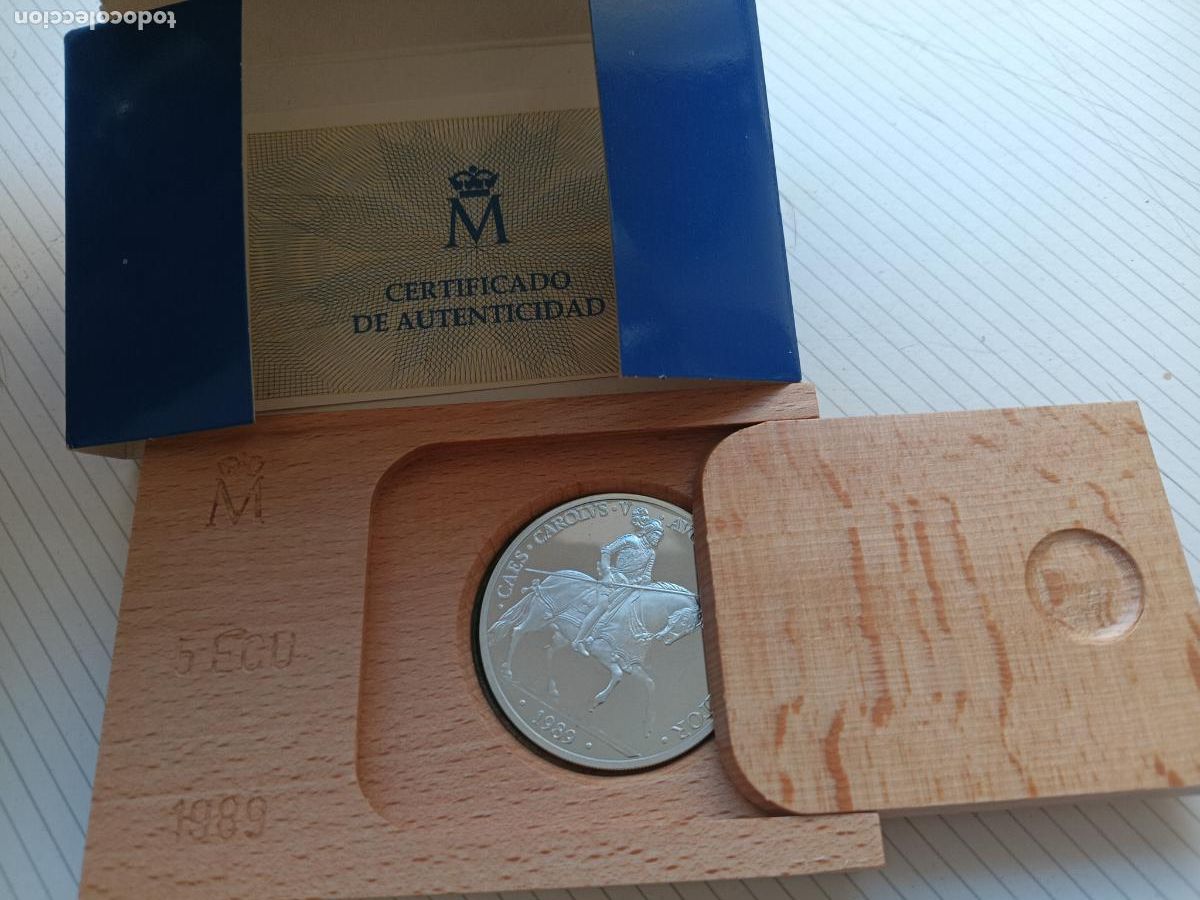 Monedas Juan Carlos I: 5 ecu de plata de 1989. Onza de plata en estuche + certificado