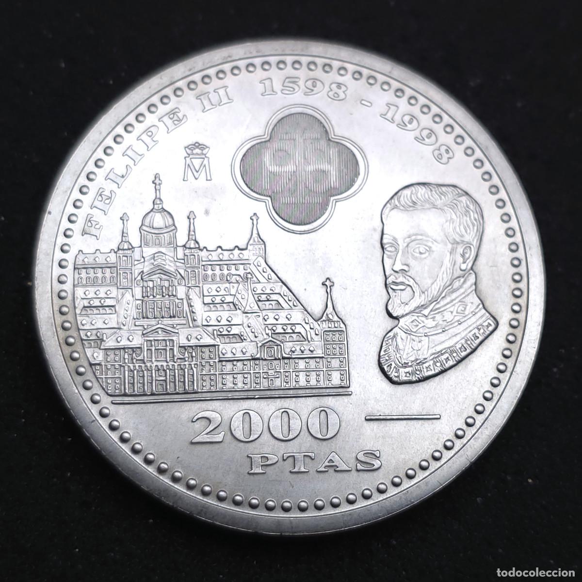 Monedas Juan Carlos I: MONEDA DE PLATA ESPA&Ntilde;A 2000 PESETAS // FELIPE II 1598 - 1998 EBC
