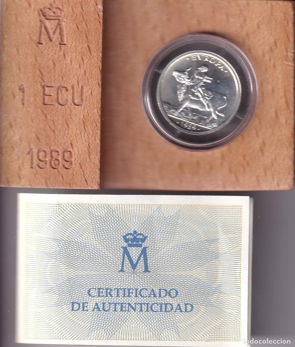 Monedas Juan Carlos I: MONEDA DE PLATA DE 1 ECU DEL A&Ntilde;O 1989 DE EUROPA CON CERTIFICADO EN ESTUCHE ORIGINAL