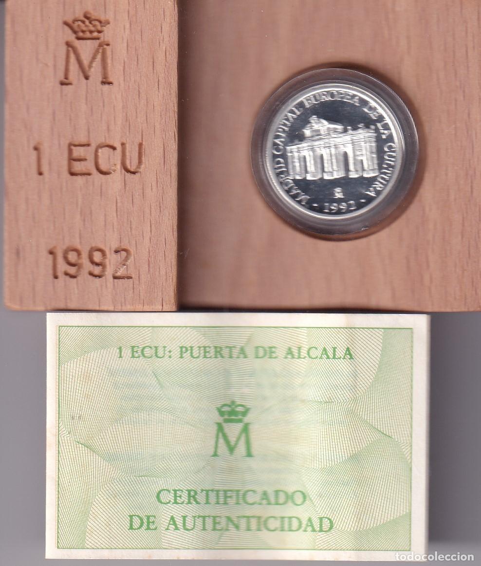 Monedas Juan Carlos I: MONEDA DE PLATA DE 1 ECU DEL A&Ntilde;O 1992 PUESTA ALCALA EN MADRID CON CERTIFICADO EN ESTUCHE ORIGINAL