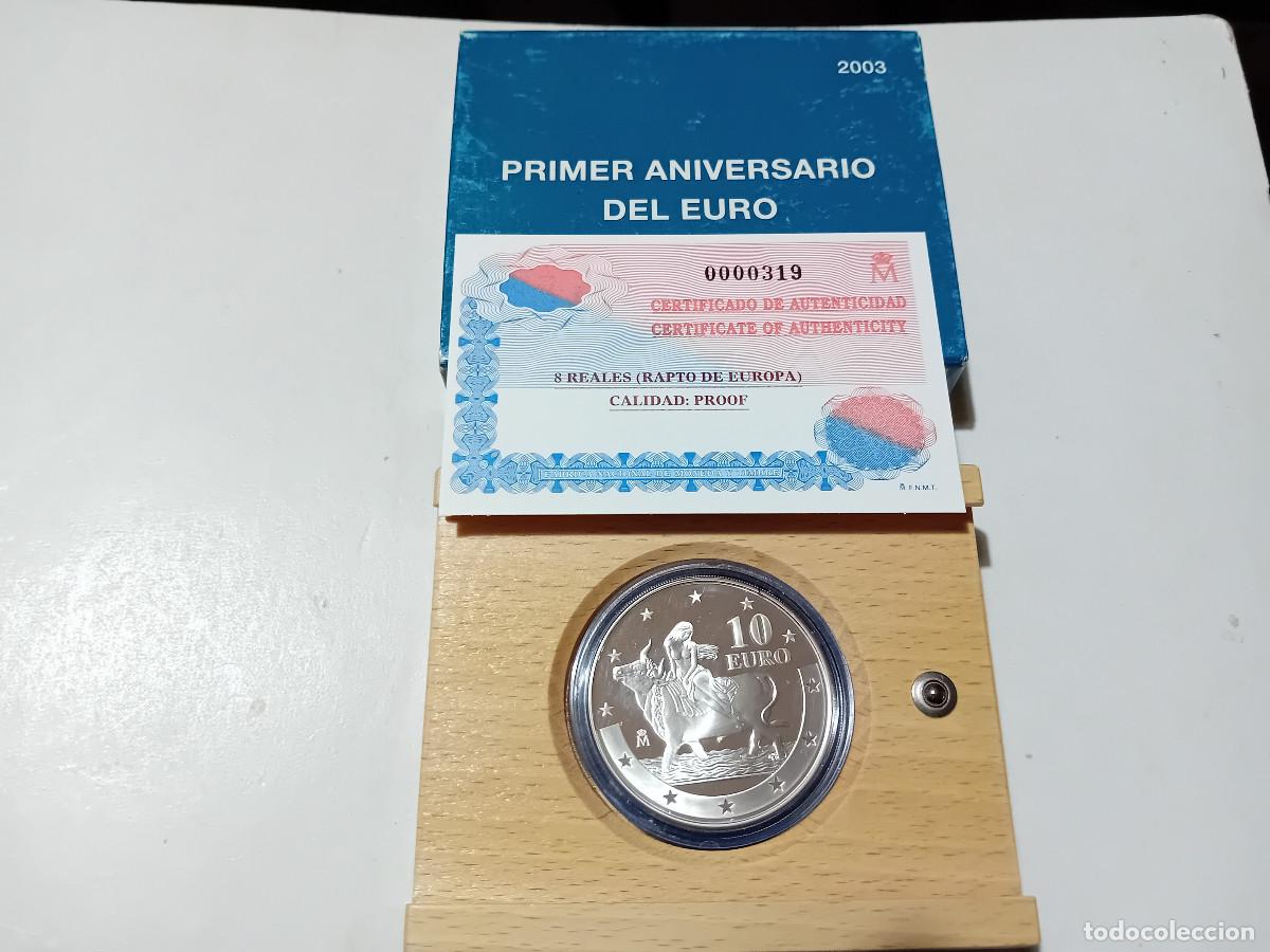 Monedas Juan Carlos I: ESPA&Ntilde;A 10&euro; 2003 PRIMER ANIVERSARIO EURO, ESTUCHE Y CERTIFICADO