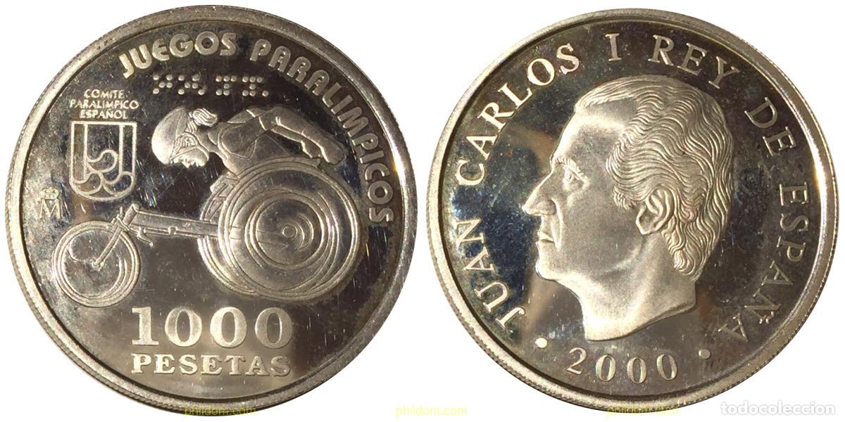 Monedas Juan Carlos I: 14 ESPA&Ntilde;A 2000 JUEGOS PARALIMPICOS. ATLETISMO EN SILLA DE RUEDAS 1000 PESETAS 2000