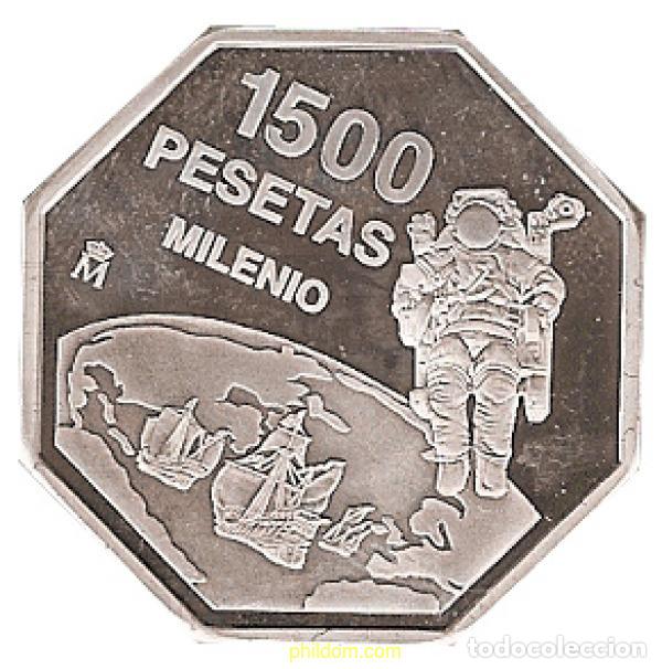 Monedas Juan Carlos I: 9 ESPA&Ntilde;A 1999 CAMBIO DE MILENIO 1500 PESETAS ASTRONAUTA