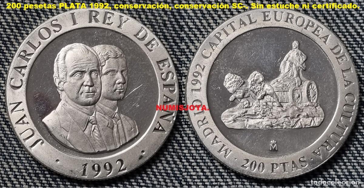 Monedas Juan Carlos I: Juan Carlos I moneda de 200 pesetas PLATA 1992 Madrid Capital de Cultura. Peso 12,25 gr.