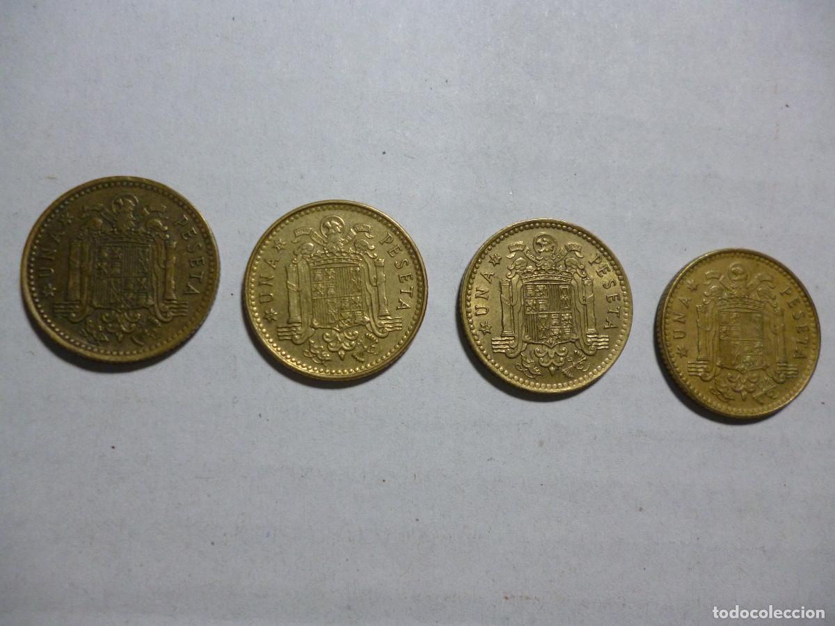 Monedas Juan Carlos I: LOTE CUATRO PESETAS 1975 J.CARLOS-ESTRELLAS 77-78-79-ERROR UNA EXCESO METAL ALA Y LISTEL