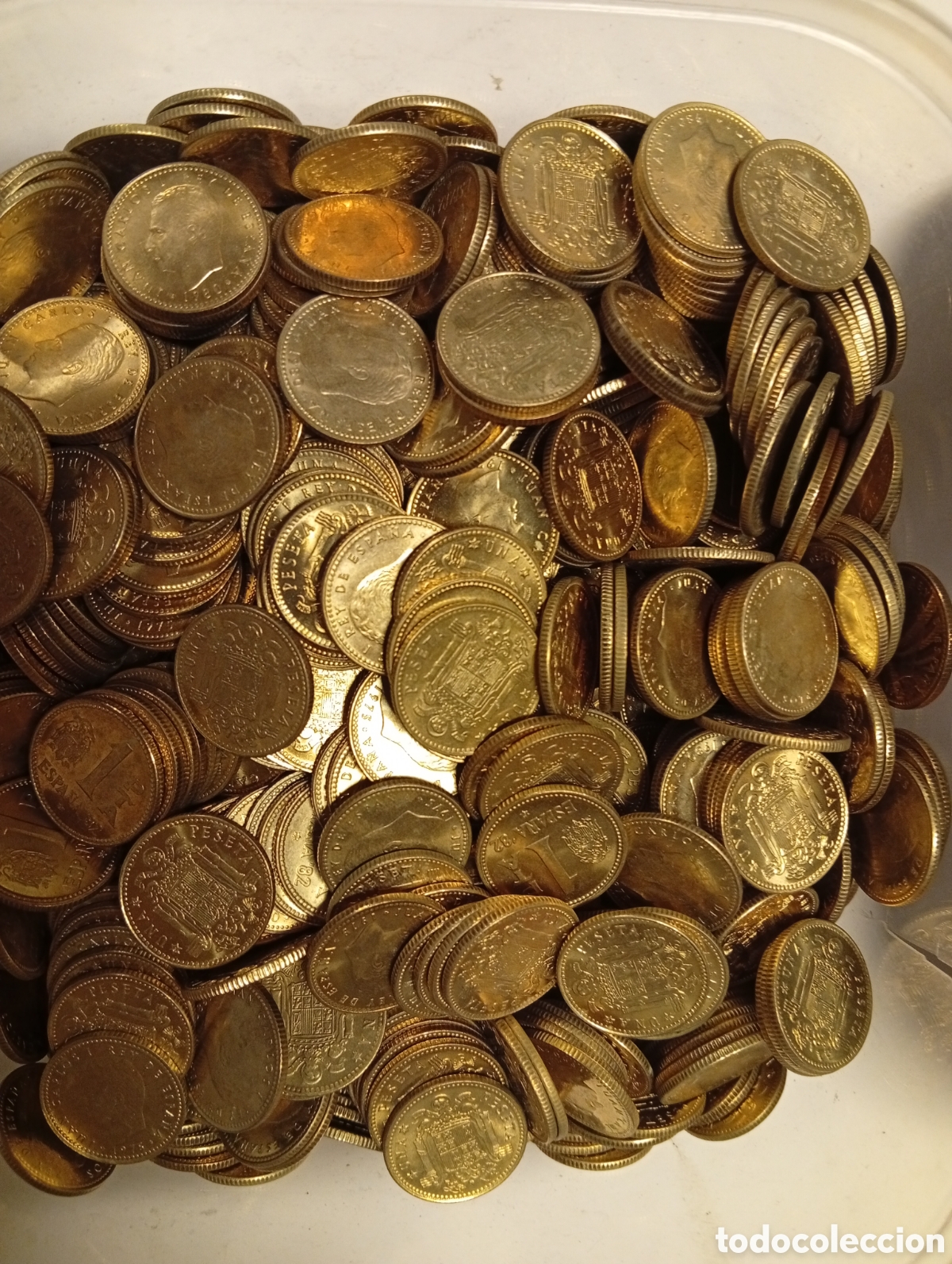 Monedas Juan Carlos I: Gran lote de 740 monedas de 1 pesetas sin circular a&ntilde;o 1975 y 1980 Juan Carlos I Espa&ntilde;a