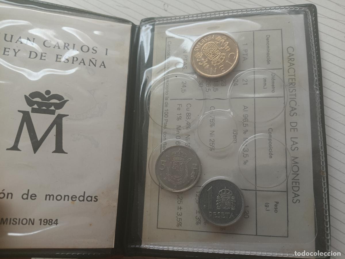 Monedas Juan Carlos I: JUAN CARLOS I - 100 PESETAS 1984 + 5 y peseta SC en cartera