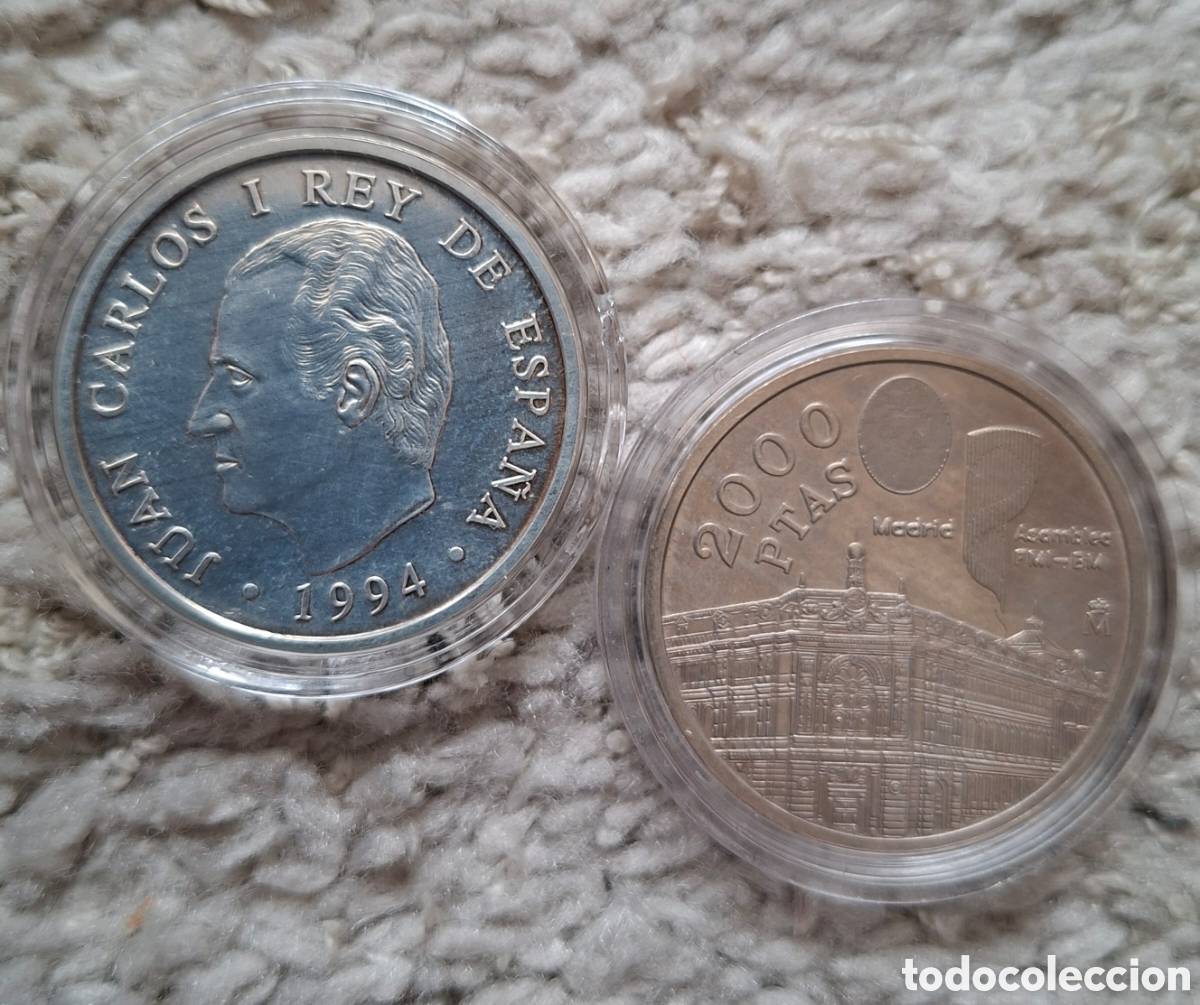 Monedas Juan Carlos I: Dos monedas 925. 1994. 2.000 pts. Juan Carlos I. Asamblea FMI-BM
