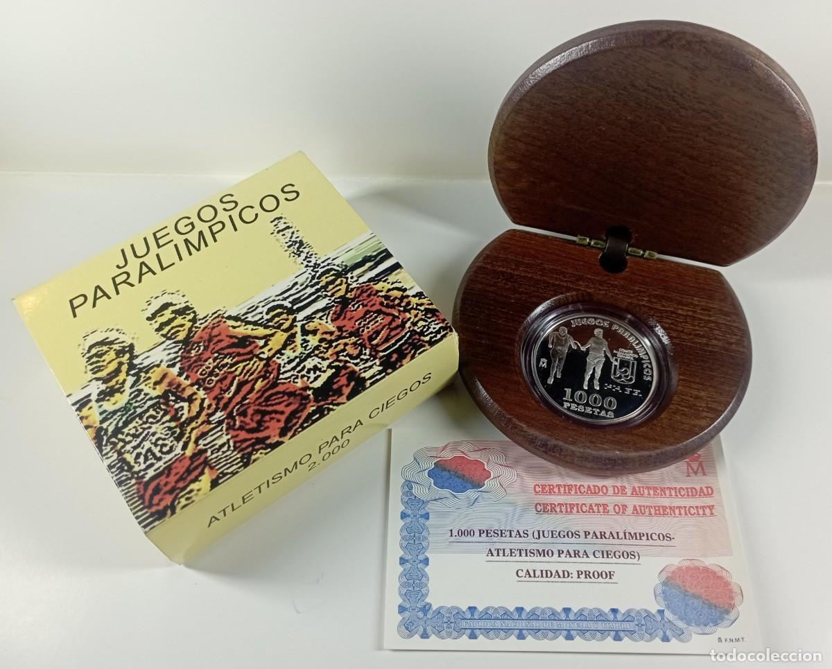 Monedas Juan Carlos I: Moneda de Espa&ntilde;a 1.000 pesetas Juegos Paral&iacute;mpicos 2000 de plata (Atletismo para ciegos)