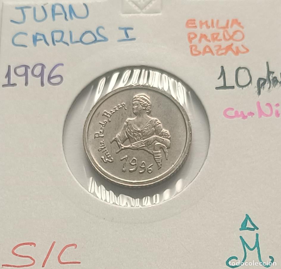 Monedas Juan Carlos I: 10 pesetas 1996, Emilia Pardo Baz&aacute;n, Juan Carlos I, sin circular, S/C, encartonada