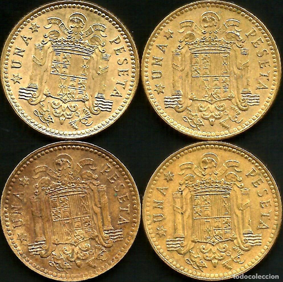 Monedas Juan Carlos I: ESPA&Ntilde;A 1975 (VER ESTRELLAS) - 1 PESETA - KM 806 - LOTE 4 MONEDAS CIRCULADAS