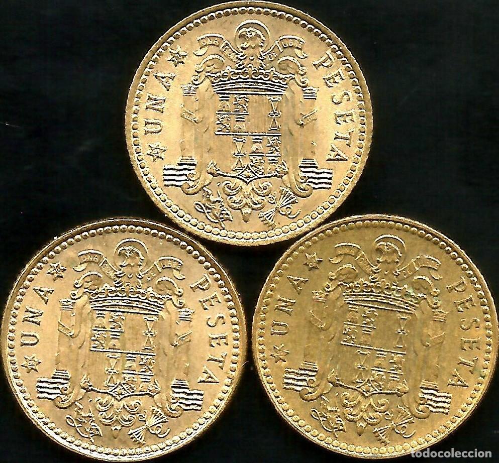 Monedas Juan Carlos I: ESPA&Ntilde;A 1975 (VER ESTRELLAS) - 1 PESETA - KM 806 - LOTE 3 MONEDAS CIRCULADAS