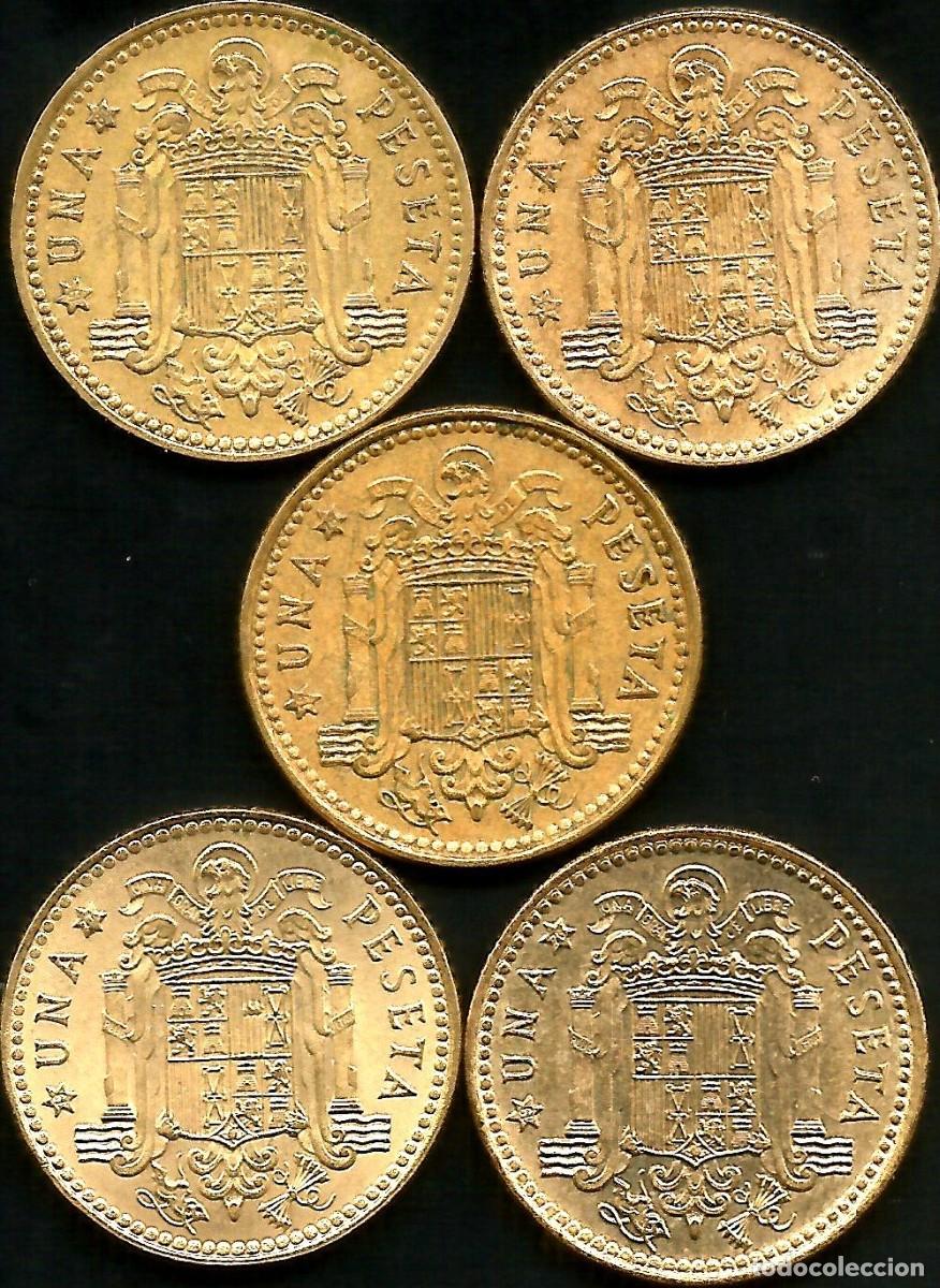 Monedas Juan Carlos I: ESPA&Ntilde;A 1975 (VER ESTRELLAS) - 1 PESETA - KM 806 - LOTE 5 MONEDAS CIRCULADAS