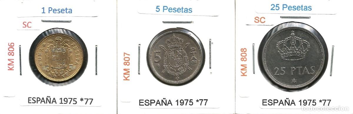 Monete Juan Carlos I: ESPA&Ntilde;A 1975 *77 - SERIE COMPLETA - 3 MONEDAS