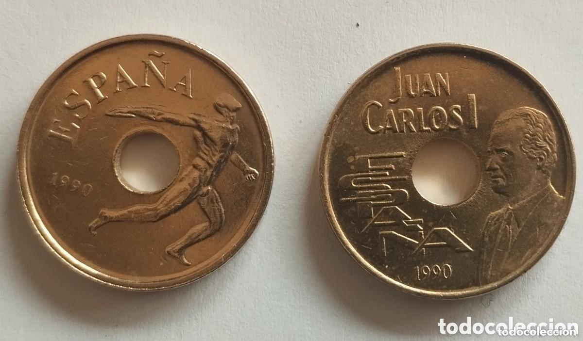 Monedas Juan Carlos I: LOTE DOS MONEDAS DE 25 PESETAS JUAN CARLOS I 1990 &rdquo;P&Eacute;RTIGA Y DISC&Oacute;BOLO&rdquo; SC