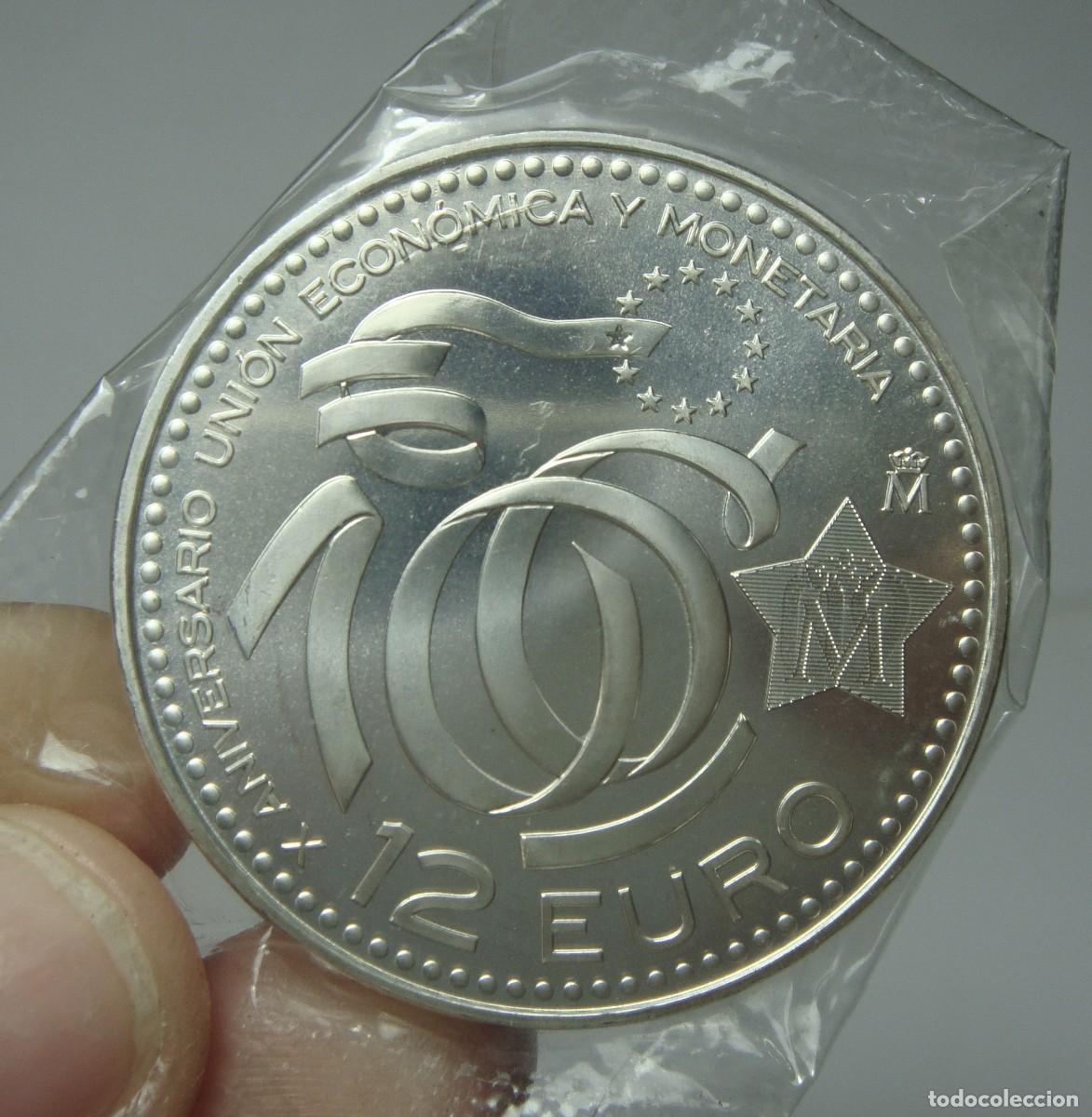 Monedas Juan Carlos I: 12 &euro;. PLATA .925. Juan carlos I y Sofia. 2009. X Aniversario de la Uni&oacute;n Econ&oacute;mica y Monetaria.